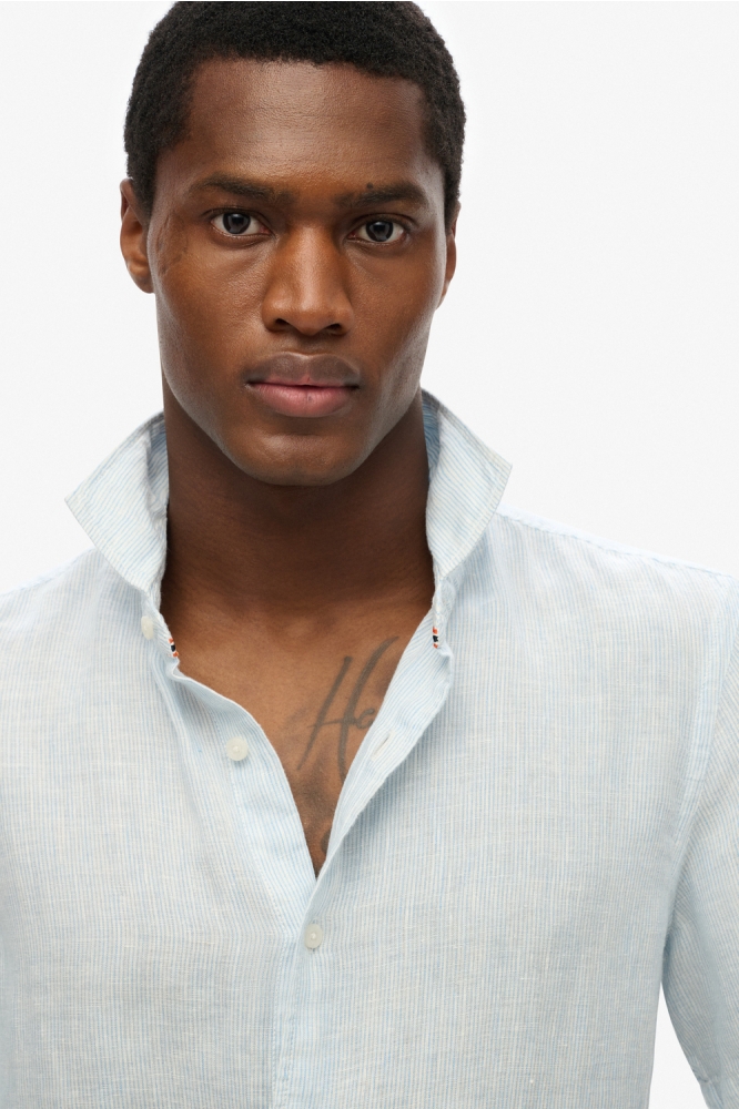VACATION LINEN S S SHIRT M4010937A SKY BLUE TICKING LINEN